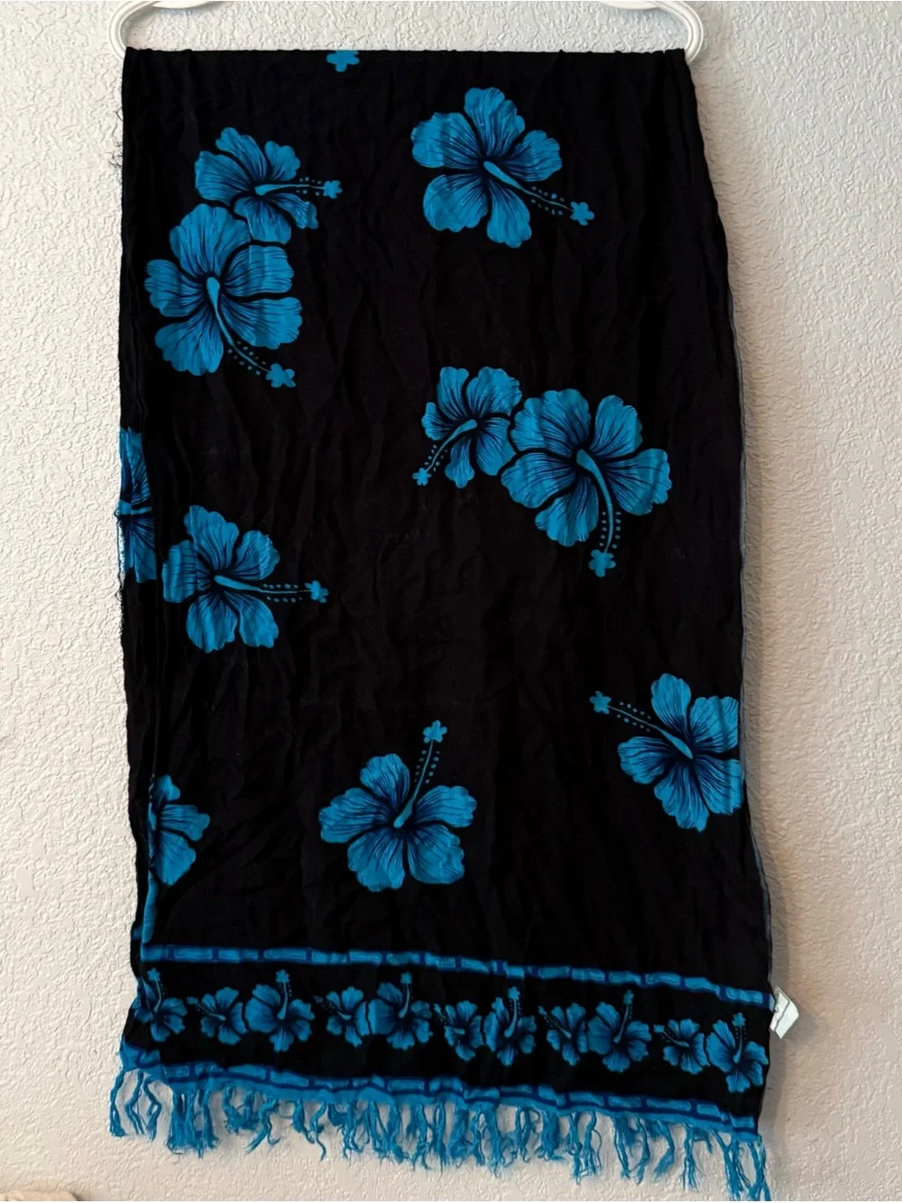 Blue on Black Hawaiian Beach Sarong Set Top n Bottom Cover-up